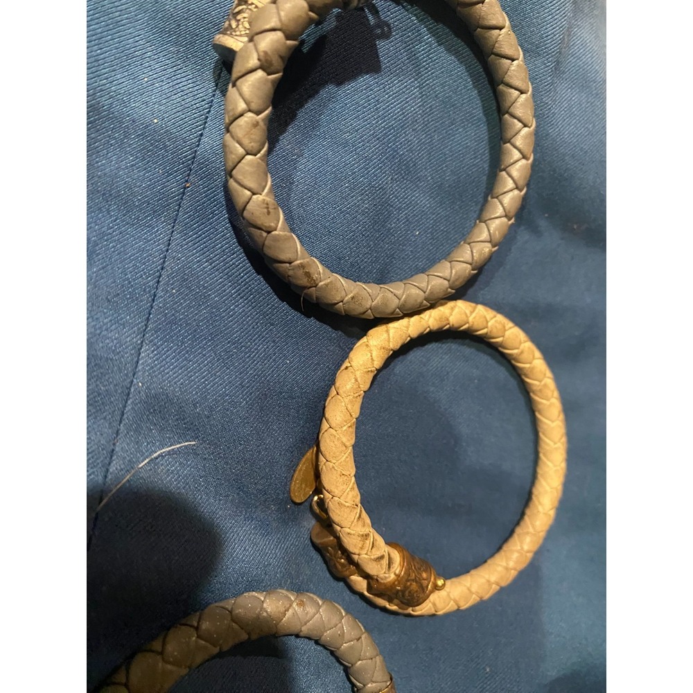 Alex and Ani Vintage 66 Braided Leather Bracelet Set of 3 Grey Cream Adjustable